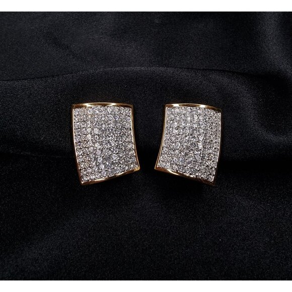 Vintage Swarovski 1990s Gold-Plated Square Clip-On Earrings With Clear Crystal P - Picture 3 of 6